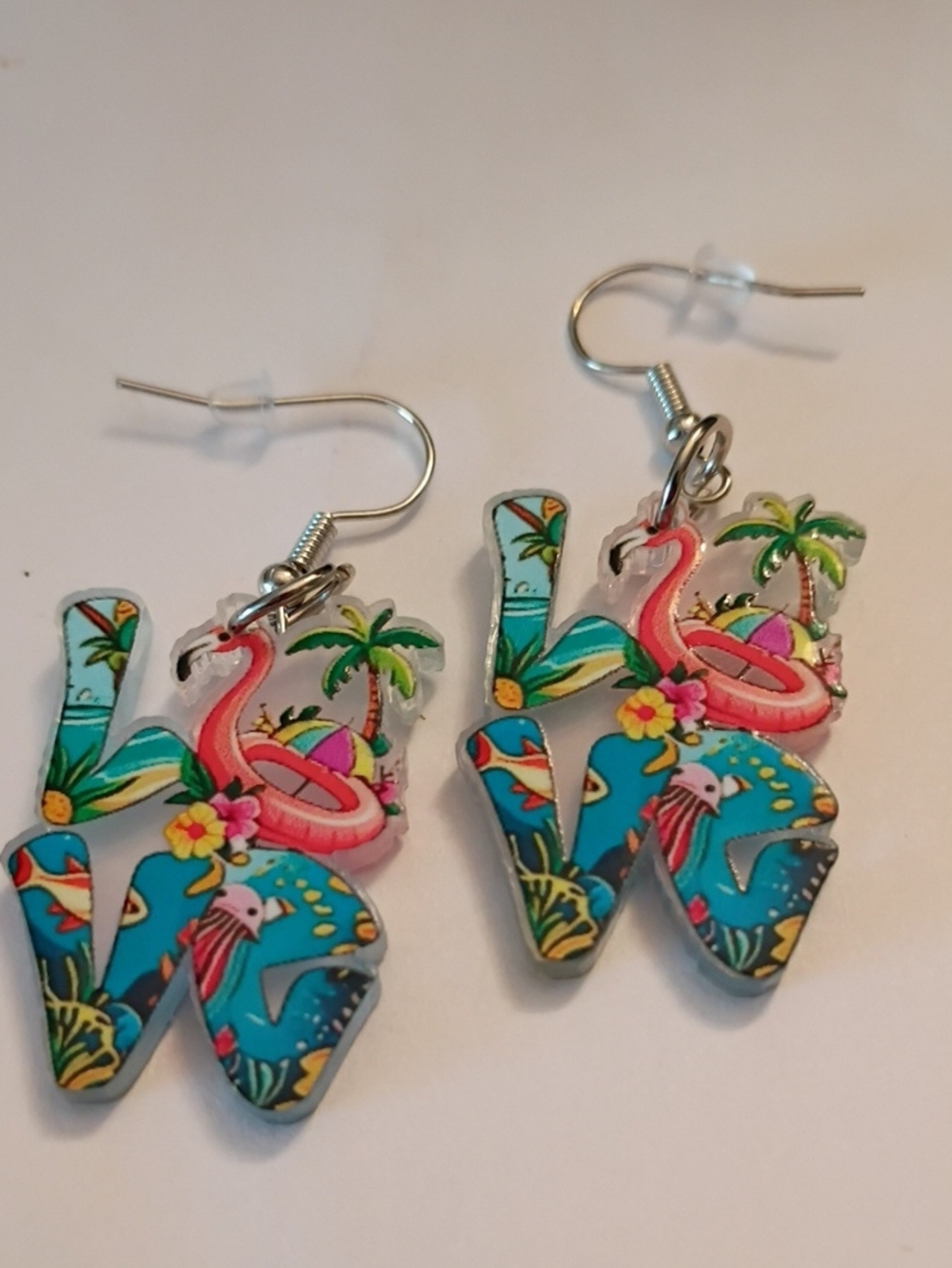 Tropical Blue & Pink 'WOW' Dangle Earrings